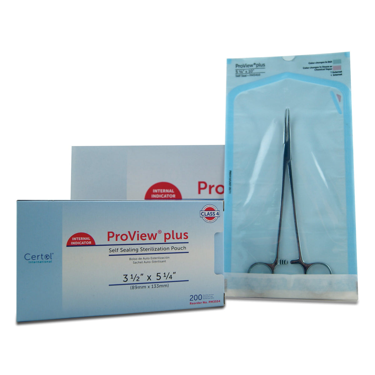 ProView plus Sterilization Pouch, 3-1/2 x 5-1/4 Inch-Sterilization Pouch ProView plus Gas / Steam / Chemical Vapor 3-1/2 X 5-1/4 Inch Transparent / Blue Self Seal Paper / Film