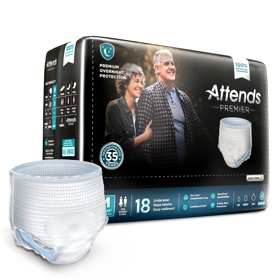 Attends Premier Underwear, Medium-Unisex Adult Absorbent Underwear Attends Premier Pull On with Tear Away Seams Medium Disposable Heavy Absorbency