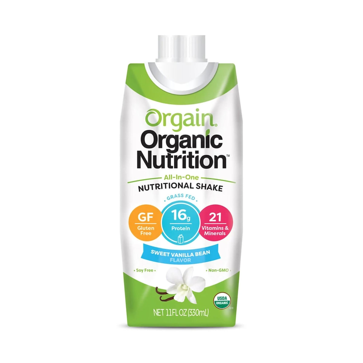 Orgain Organic Nutrition Vanilla Nutritional Shake, 11-ounce carton-Oral Supplement Orgain Organic Nutritional Shake Sweet Vanilla Bean Flavor Liquid 11 oz. Carton