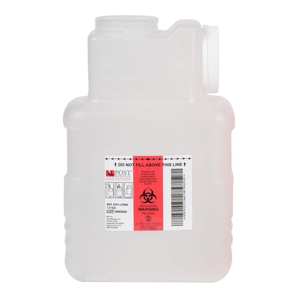 Post Medical Multi-purpose Sharps Container, 1-1/2 Gallon-Sharps Container Leaktight Translucent Base Horizontal / Vertical Entry 1.5 Gallon