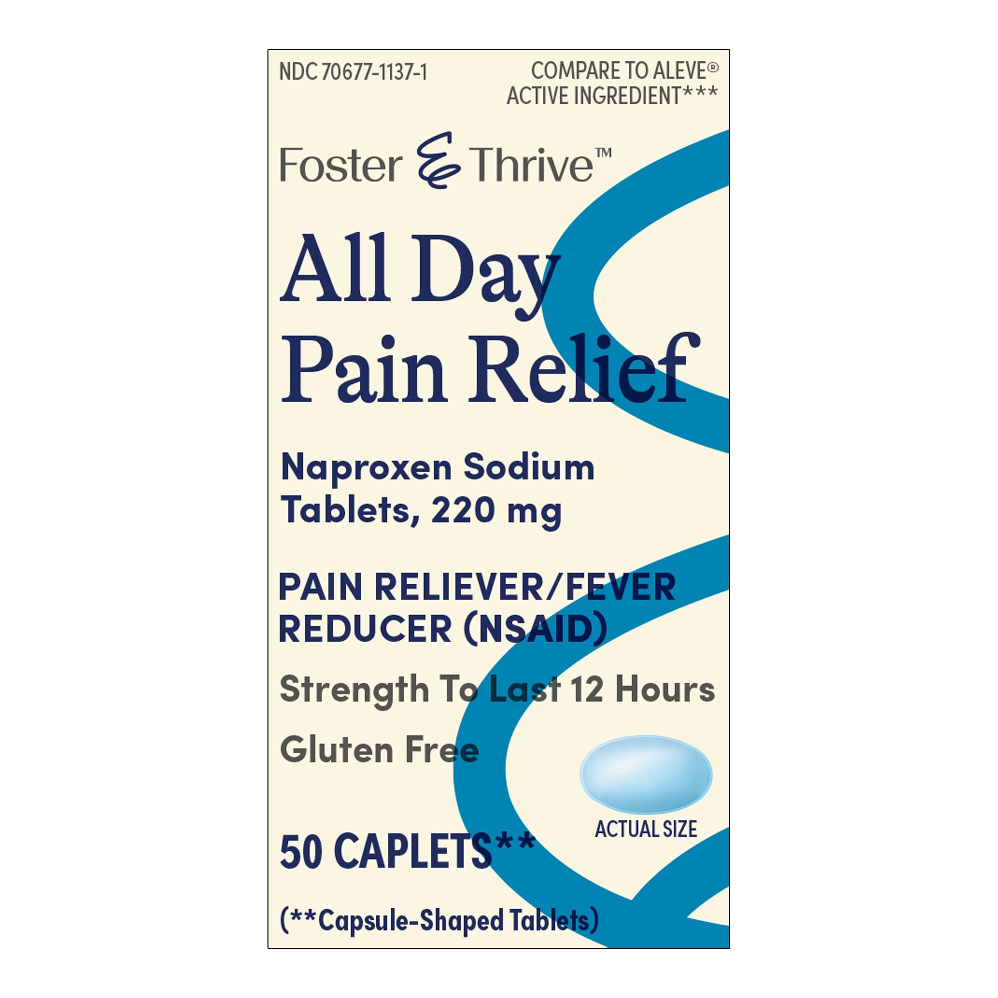 Foster & Thrive All Day Pain Relief Naproxen Sodium 220 mg Caplets-Pain Relief Foster & Thrive 220 mg Strength Naproxen Sodium Tablet 50 per Bottle