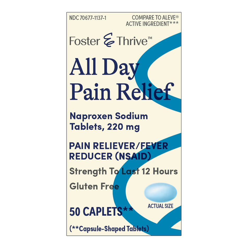 Foster & Thrive All Day Pain Relief Naproxen Sodium 220 mg Caplets-Pain Relief Foster & Thrive 220 mg Strength Naproxen Sodium Tablet 50 per Bottle
