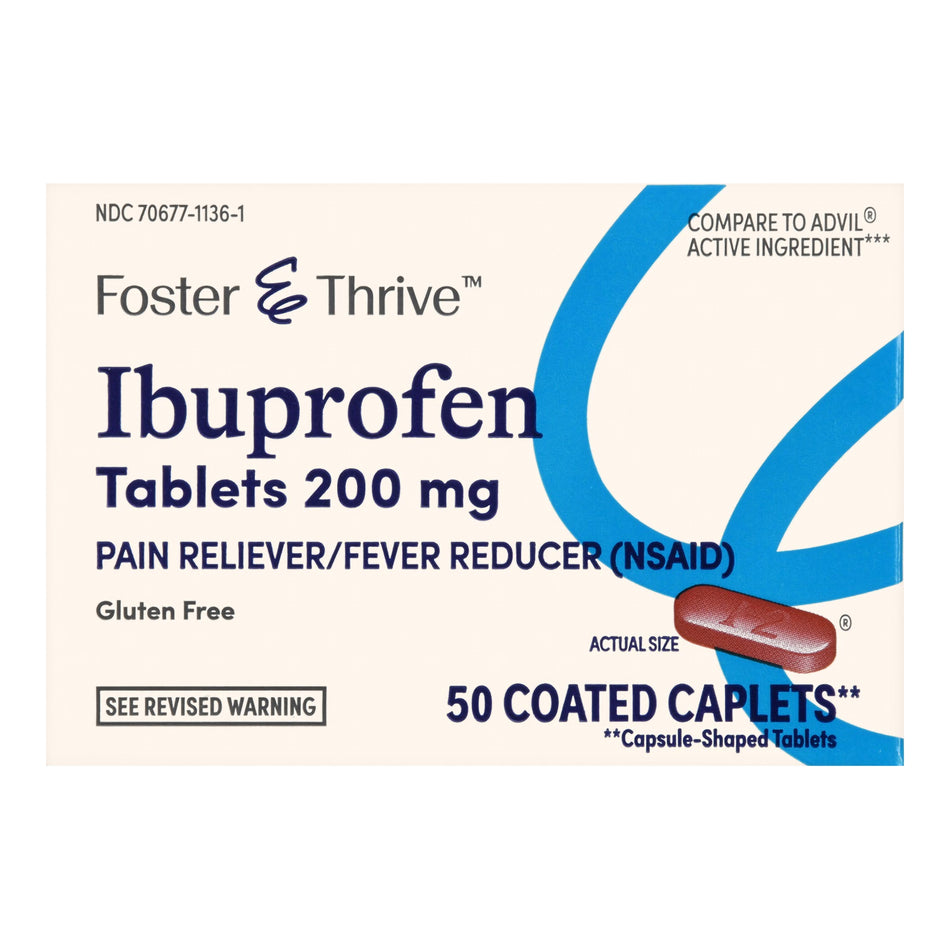 Foster & Thrive Ibuprofen 200 mg Coated Caplets-Pain Relief Foster & Thrive 200 mg Strength Ibuprofen Caplet 50 per Bottle