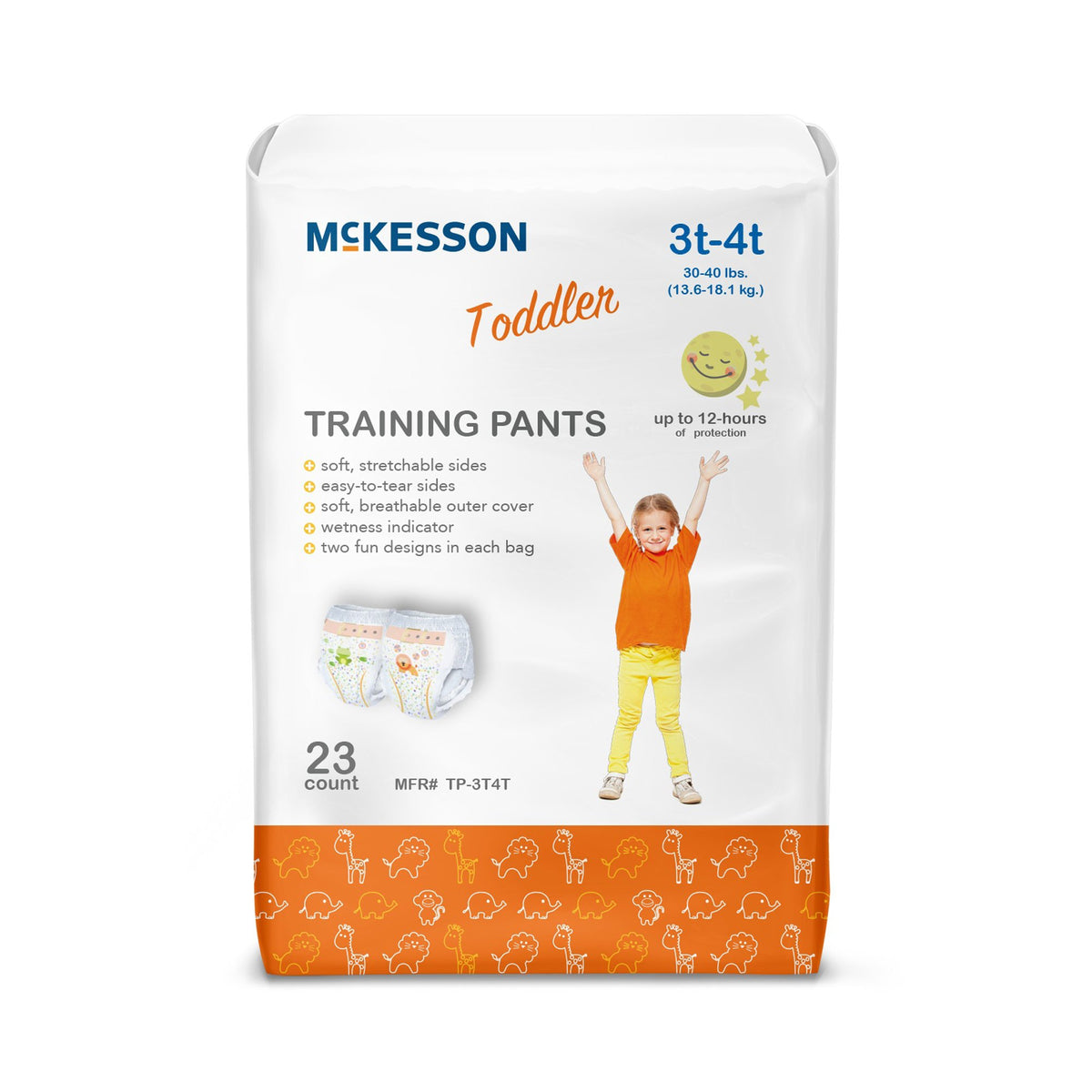 McKesson Toddler Training Pants, 3T to 4T-Unisex Toddler Training Pants McKesson Pull On with Tear Away Seams Size 3T to 4T Disposable Heavy Absorbency