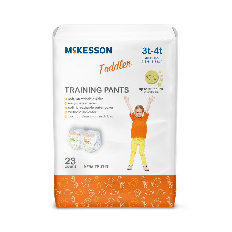 McKesson Toddler Training Pants, 3T to 4T-Unisex Toddler Training Pants McKesson Pull On with Tear Away Seams Size 3T to 4T Disposable Heavy Absorbency