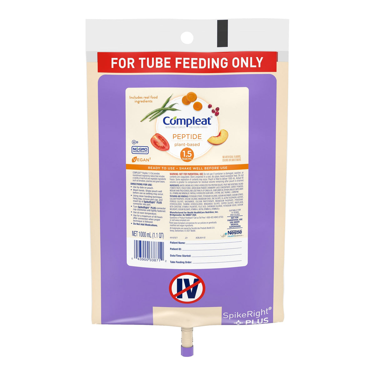Compleat® Peptide Plant-Based 1.5 Tube Feeding Formula, 1000 mL - Nutritionals and Feeding Supplies>Nutritionals>Oral Supp...