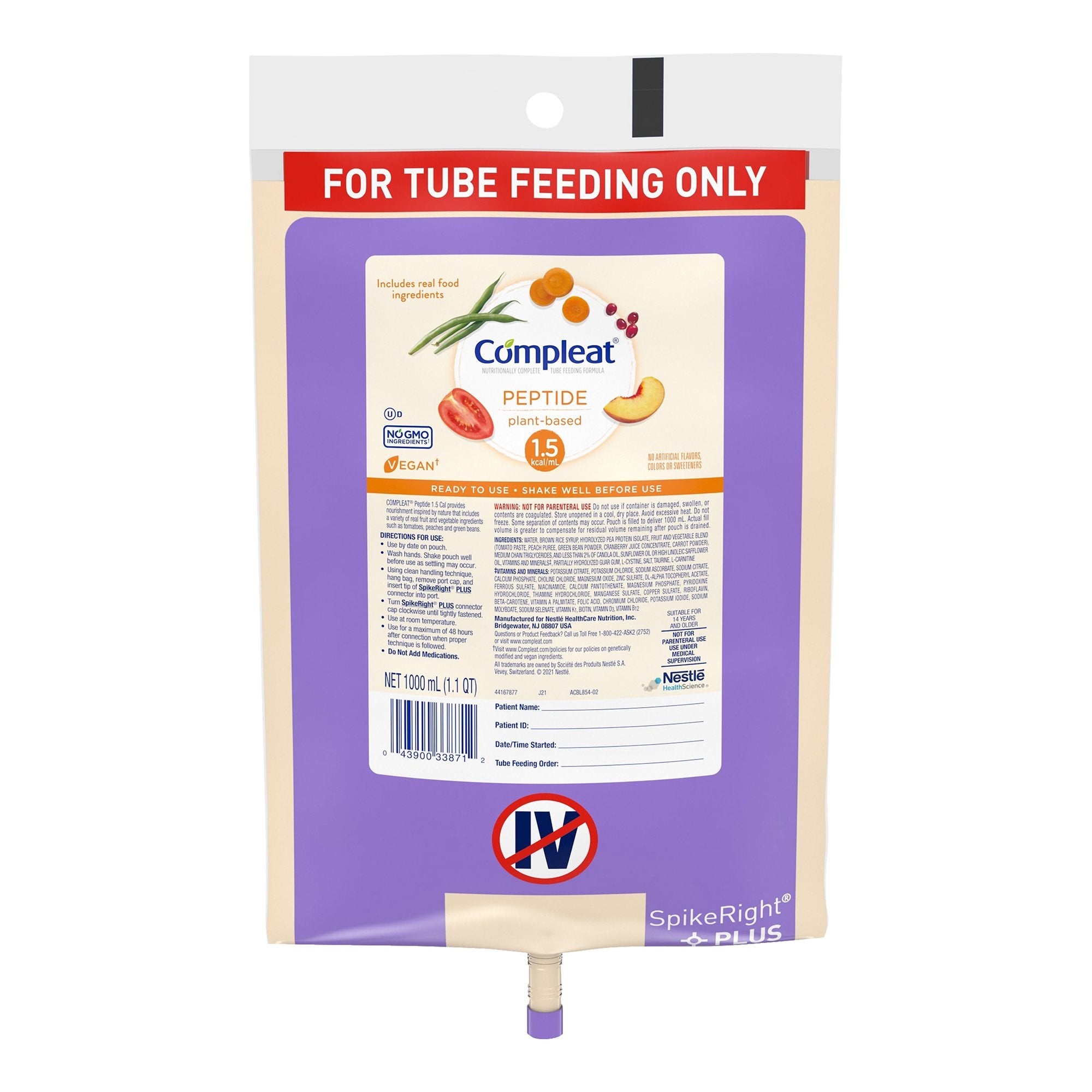 Compleat® Peptide Plant-Based 1.5 Tube Feeding Formula, 1000 mL - Nutritionals and Feeding Supplies>Nutritionals>Oral Supp...