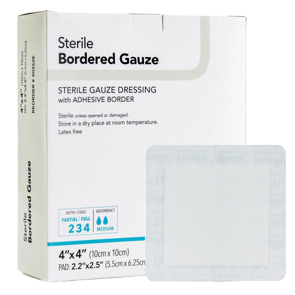 DermaRite� Bordered Gauze White Adhesive Dressing, 4 x 4 Inch-Island Dressing DermaRite� Bordered Gauze 4 X 4 Inch Square Sterile
