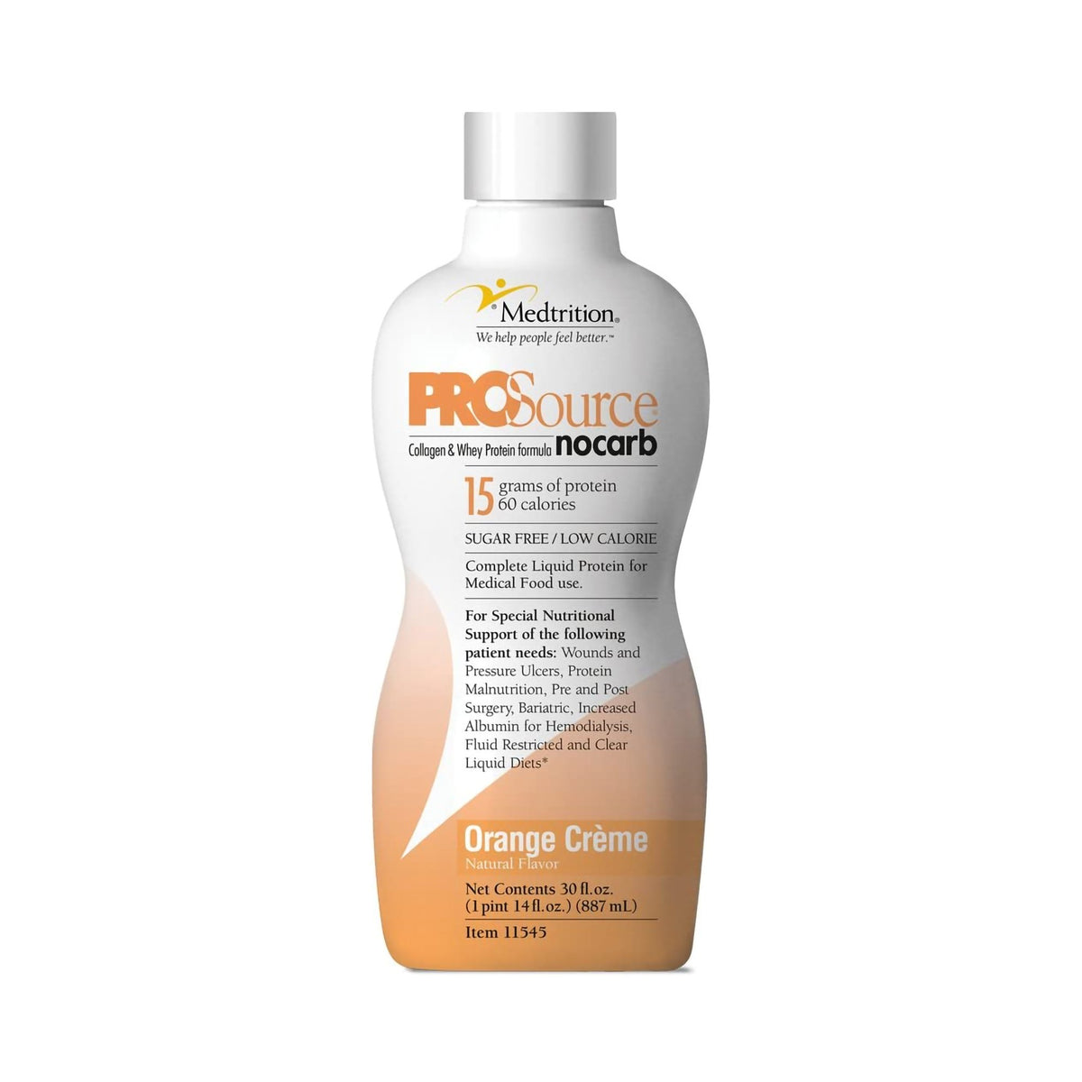 ProSource NoCarb Orange Crme Collagen & Whey Protein Formula, 32-ounce Bottle-Oral Supplement ProSource NoCarb Orange Crme Flavor Liquid 32 oz. Bottle