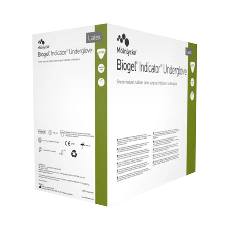 Biogel Indicator Latex Surgical Underglove, Size 8.5, Green-Surgical Underglove Biogel Indicator Underglove Size 8.5 Sterile Latex Standard Cuff Length Smooth Green Not Chemo Approved