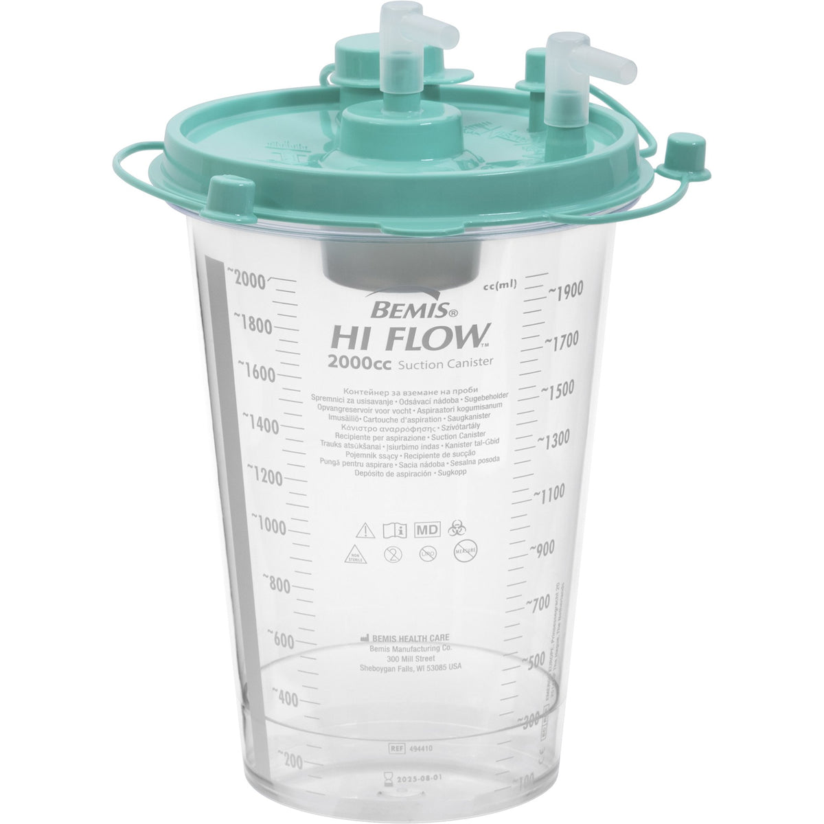 Hi-Flow� Rigid Suction Canister for use with Bemis Quick-Drain� Systems, 2000 mL-Rigid Suction Canister Hi-Flow� 2000 mL Pour Lid