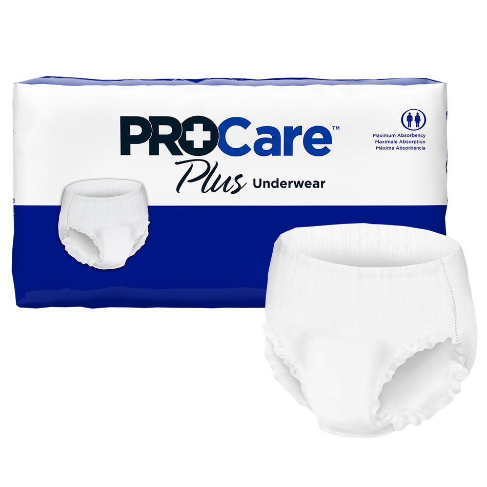 ProCare Plus Protective Underwear, Moderate Absorbency, Pull Up, Large, Disposable, 44 to 58 Inch Waist/Hip-Unisex Adult Absorbent Underwear ProCare Plus Pull On with Tear Away Seams Large Disposable Moderate Absorbency