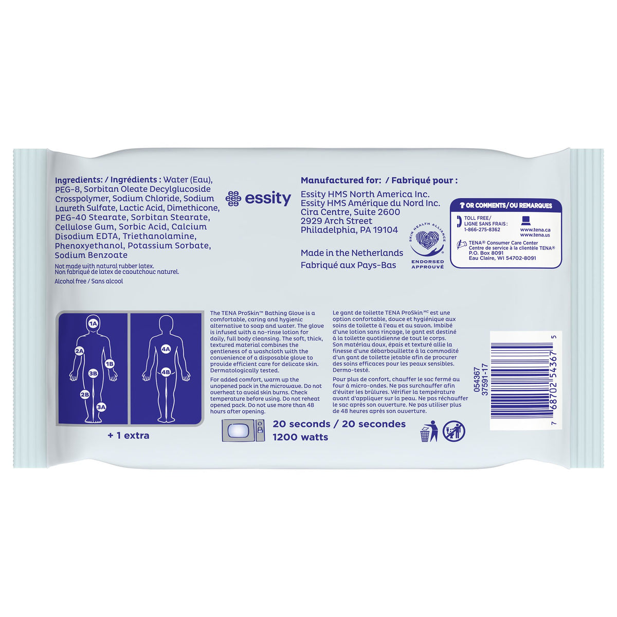 TENA ProSkin Bathing Gloves-Rinse-Free Bathing Glove Wipe TENA ProSkin Soft Pack Unscented 5 Count