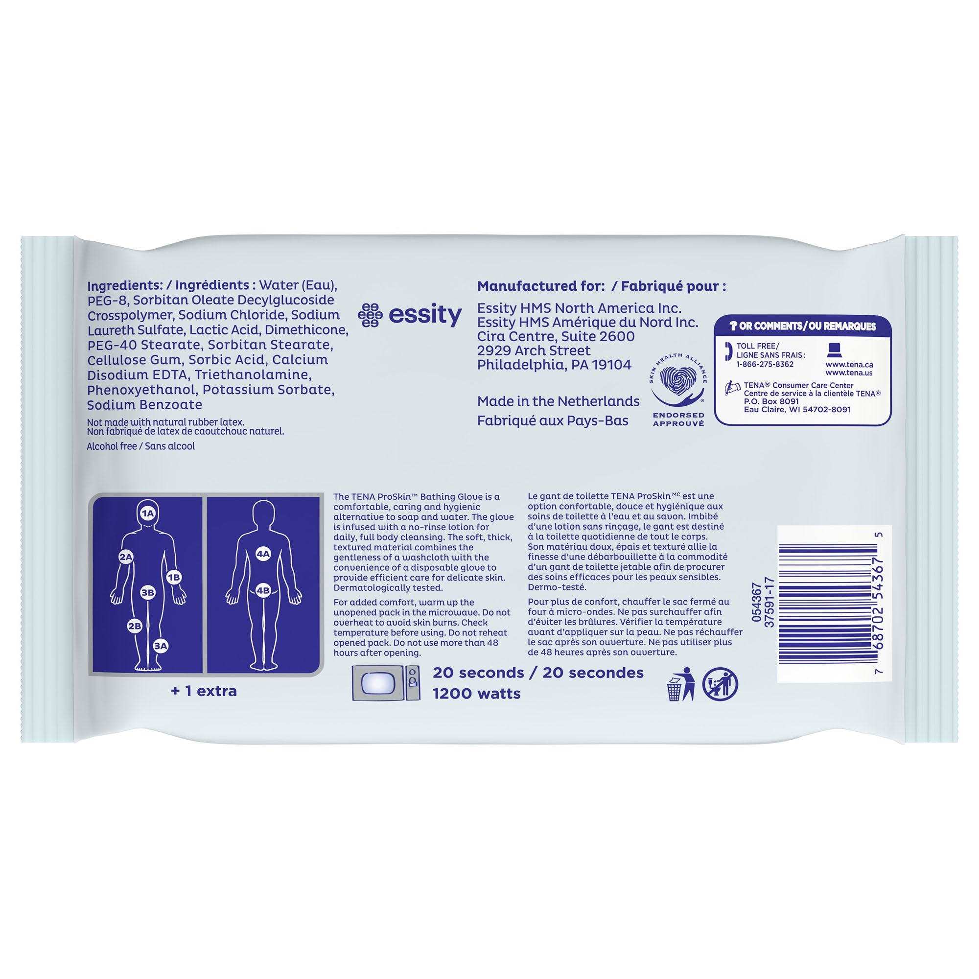 TENA ProSkin Bathing Gloves-Rinse-Free Bathing Glove Wipe TENA ProSkin Soft Pack Unscented 5 Count