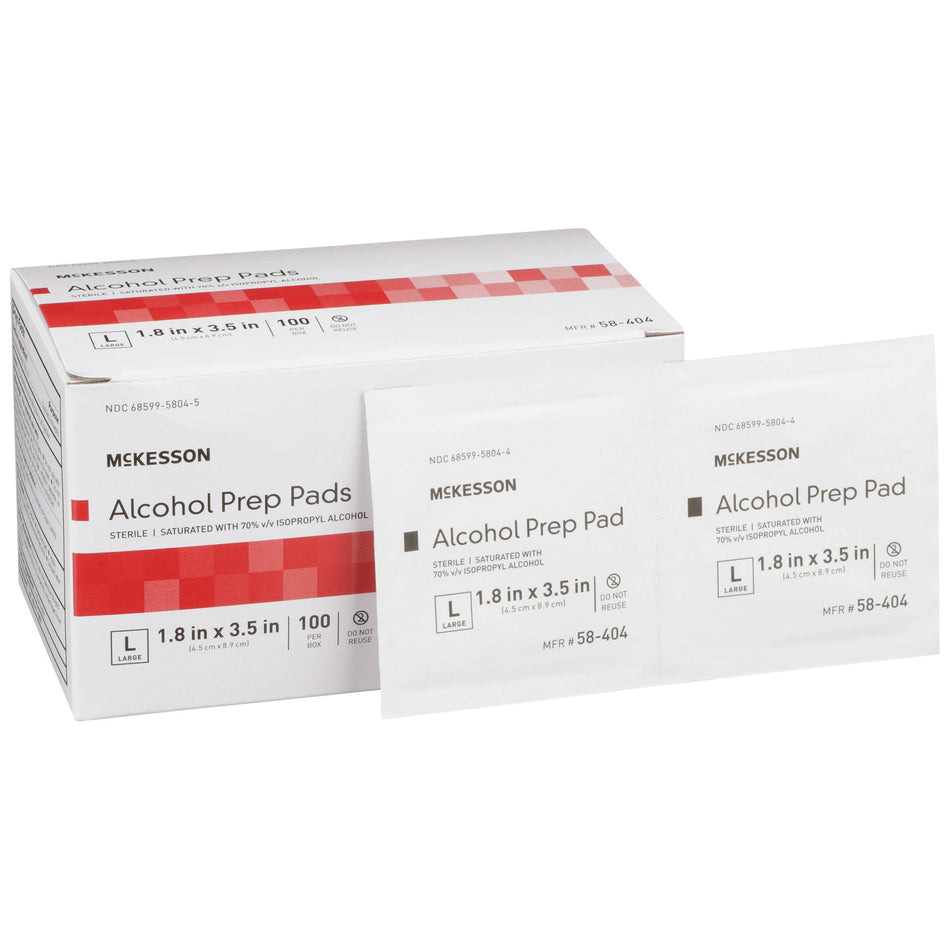 McKesson Alcohol Prep Pad Isopropyl Alcohol, 1-4/5 x 3-1/2 Inch-Alcohol Prep Pad McKesson 70% Strength Isopropyl Alcohol Individual Packet Large Sterile