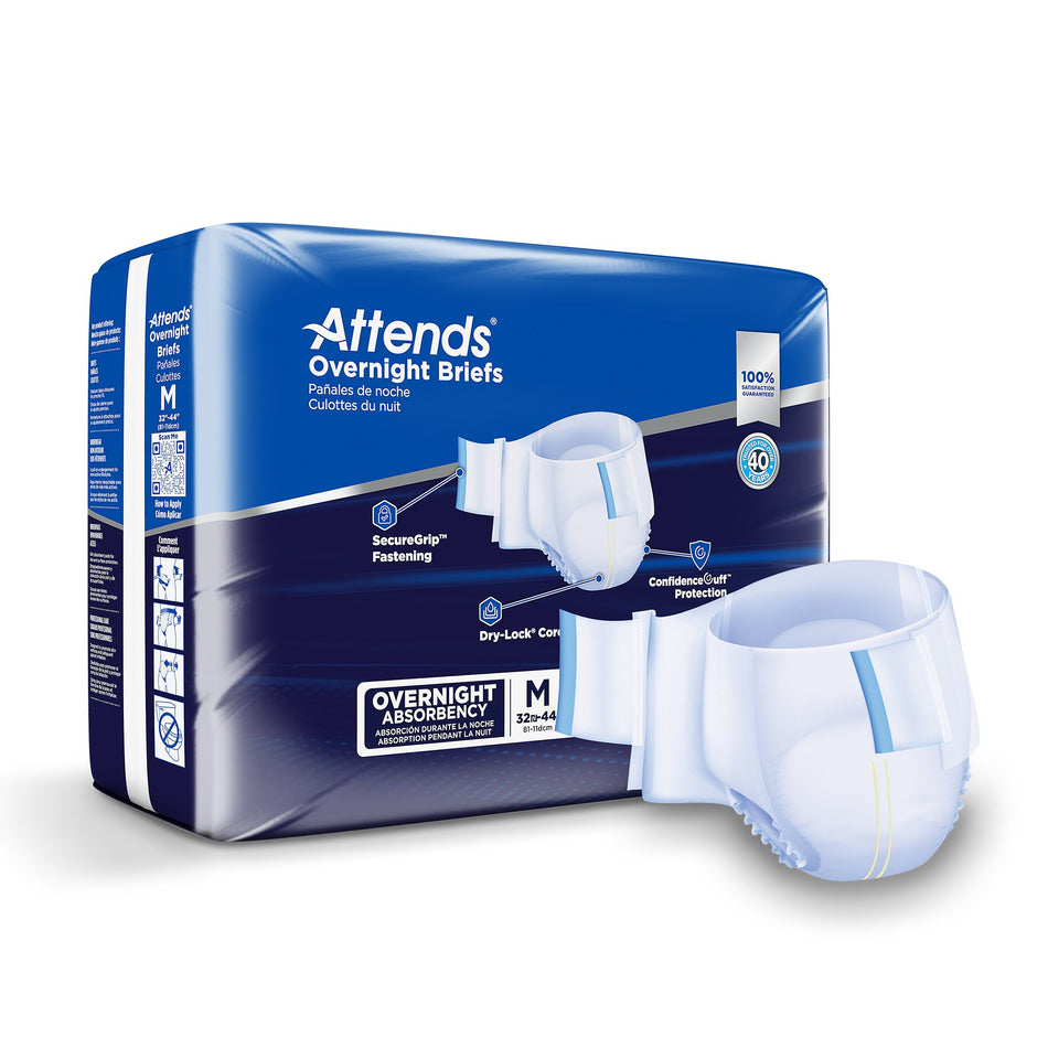 Attends Briefs with Overnight Protection, Medium-Unisex Adult Incontinence Brief Attends Overnight Medium Disposable Heavy Absorbency