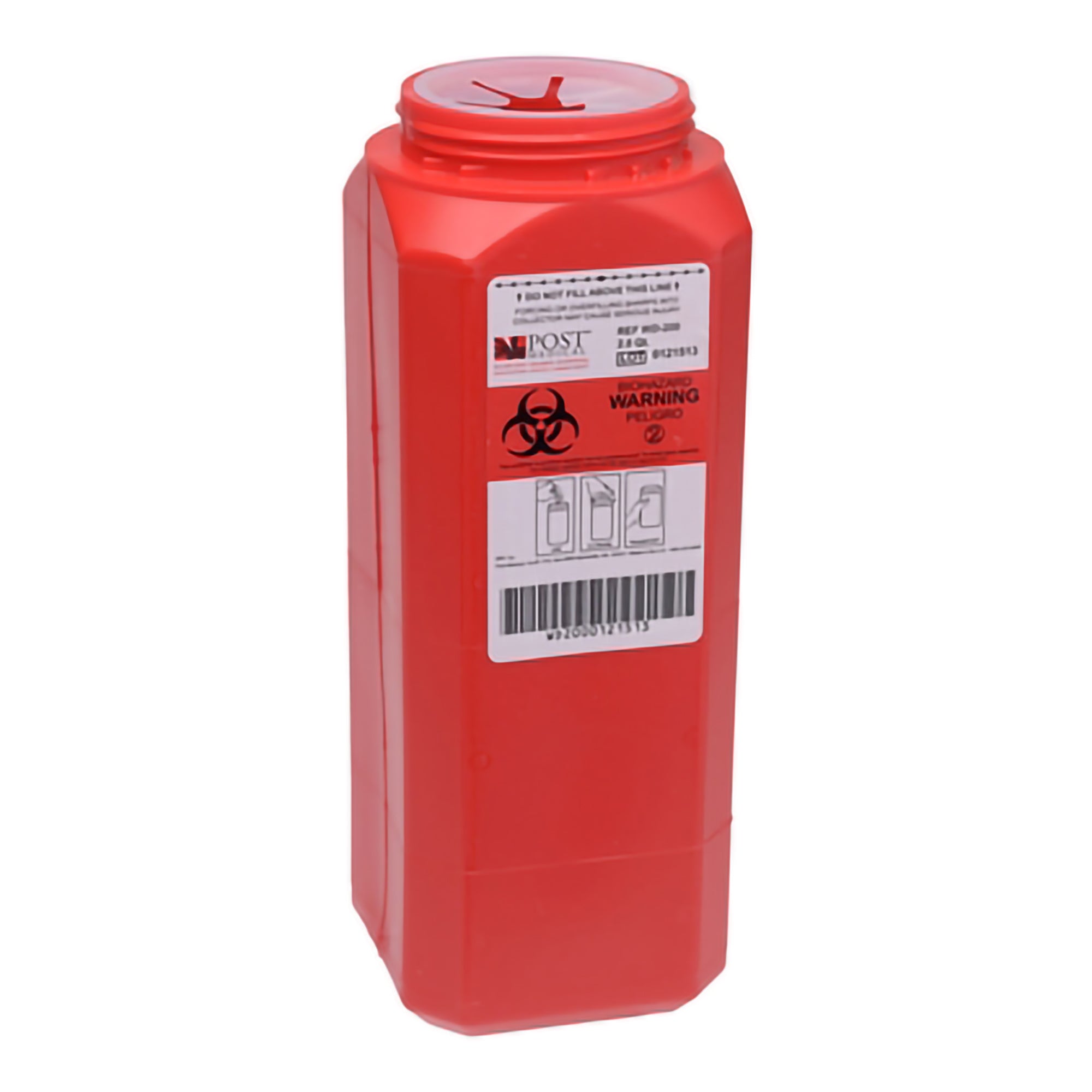 Post Medical A.N.D. Sharps Container, 2 Quart, 10 x 3 x 3 Inch-Sharps Container Post Medical A.N.D. Red Base 10 H X 3 W X 3 D Inch Vertical Entry 0.5 Gallon