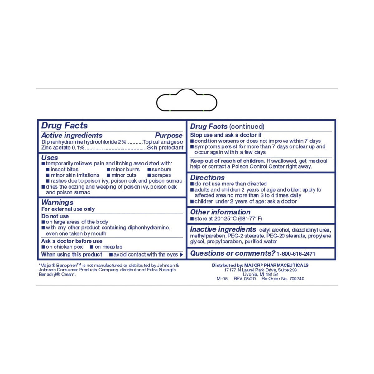 Banophen Diphenhydramine HCl / Zinc Acetate Itch Relief-Itch Relief Banophen 2% - 0.1% Strength Cream 30 Gram Tube