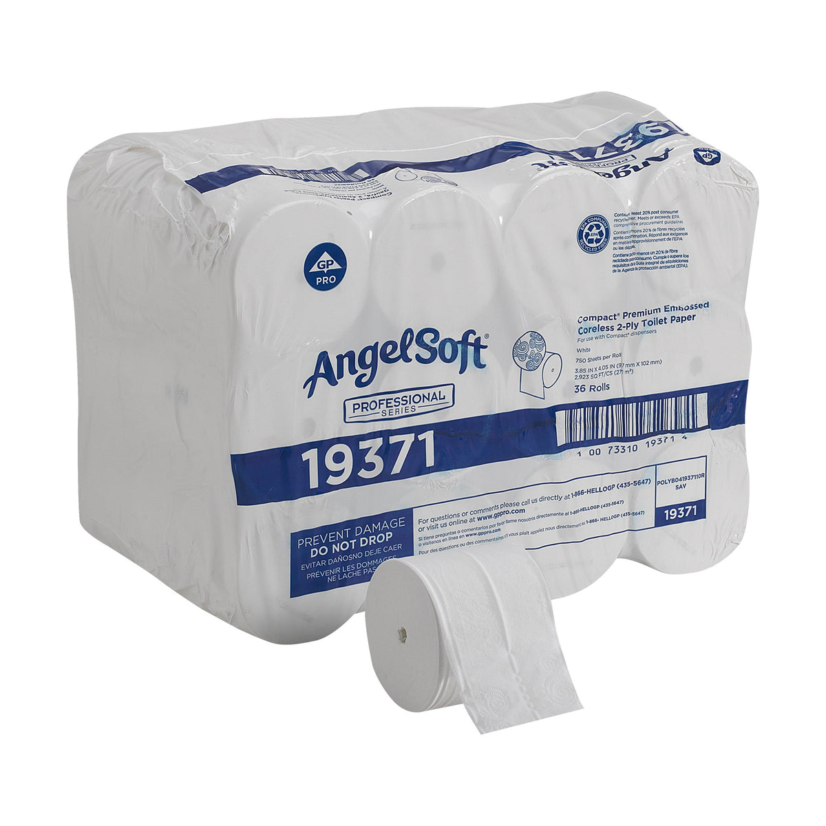 Angel Soft PS compact Toilet Tissue-Toilet Tissue Angel Soft Professional Series Compact White 2-Ply Standard Size Coreless Roll 750 Sheets 3-4/5 X 4-1/20 Inch