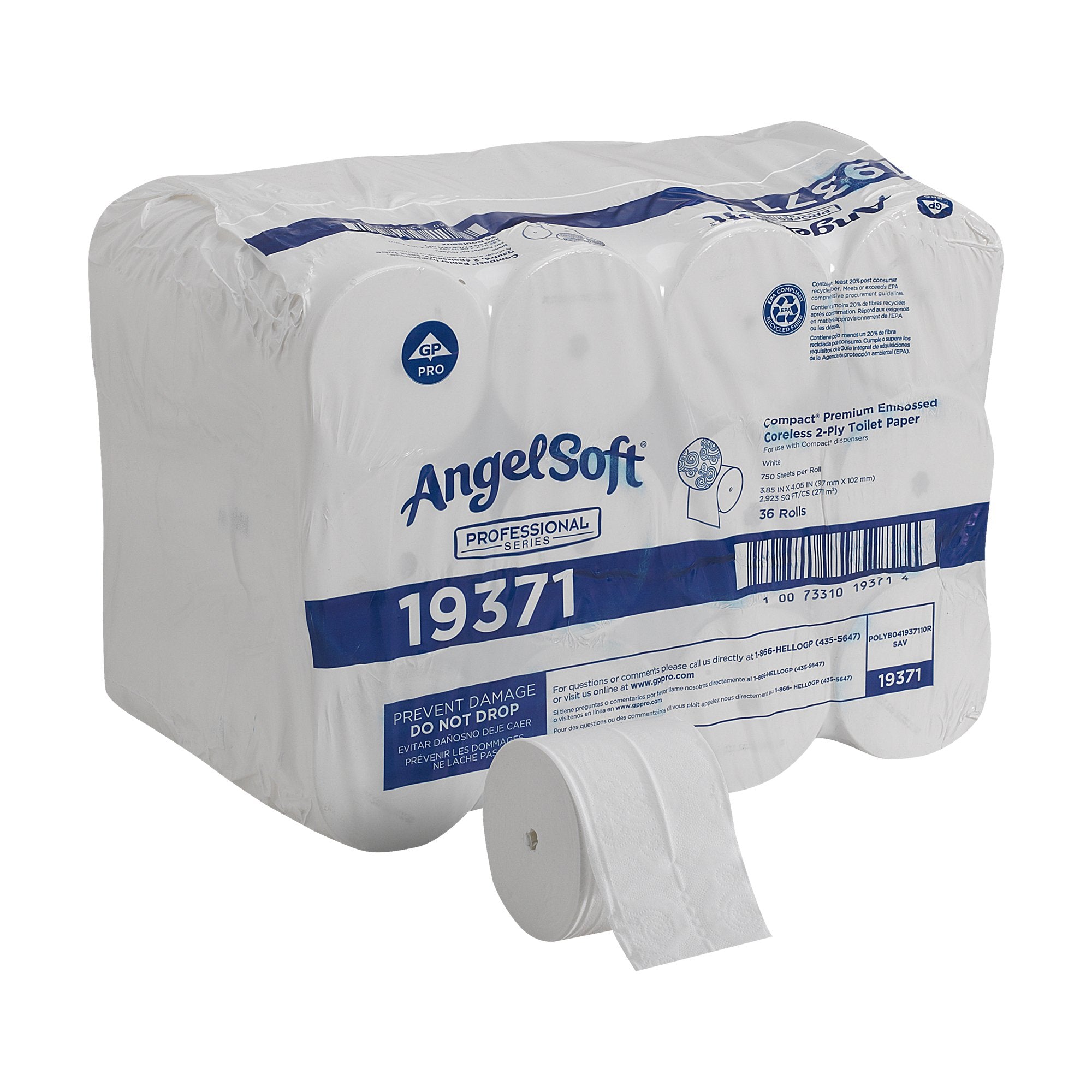 Angel Soft PS compact Toilet Tissue-Toilet Tissue Angel Soft Professional Series Compact White 2-Ply Standard Size Coreless Roll 750 Sheets 3-4/5 X 4-1/20 Inch