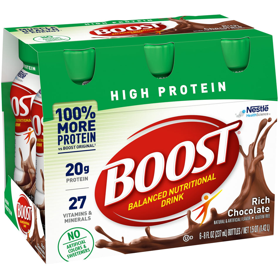 Boost High Protein Chocolate Complete Nutritional Drink, 8-ounce bottle-Oral Supplement Boost High Protein Rich Chocolate Flavor Liquid 8 oz. Bottle