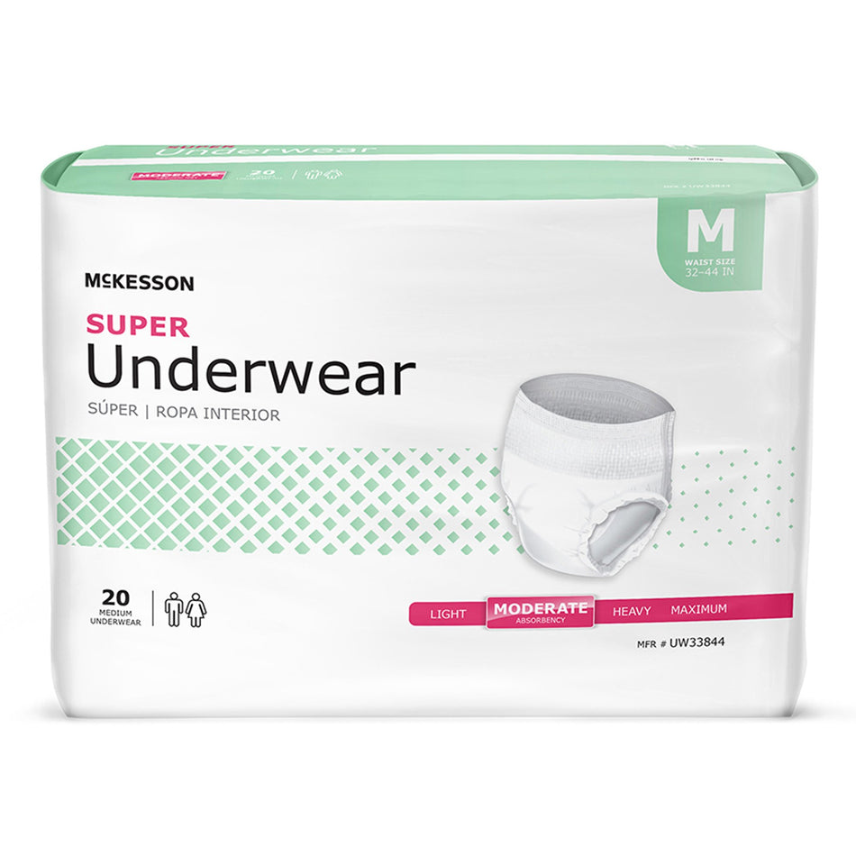 McKesson Super Moderate Absorbency Incontinence Underwear, Medium-Unisex Adult Absorbent Underwear McKesson Pull On with Tear Away Seams Medium Disposable Moderate Absorbency
