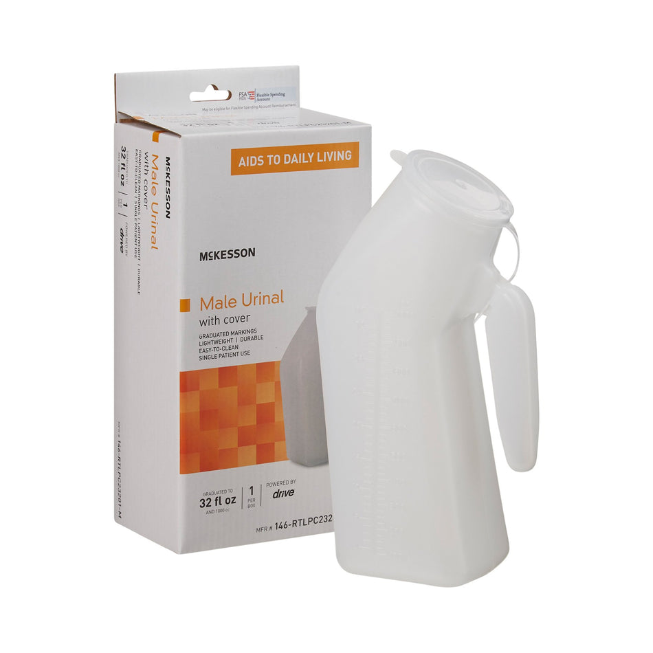 McKesson Male Urinal with Cover-Male Urinal McKesson 32 oz. / 946 mL With Closure Single Patient Use