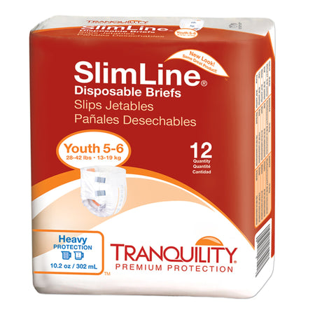 Tranquility SlimLine Incontinence Brief, Junior-Unisex Youth Incontinence Brief Tranquility Slimline Size 5 to 6 Disposable Heavy Absorbency