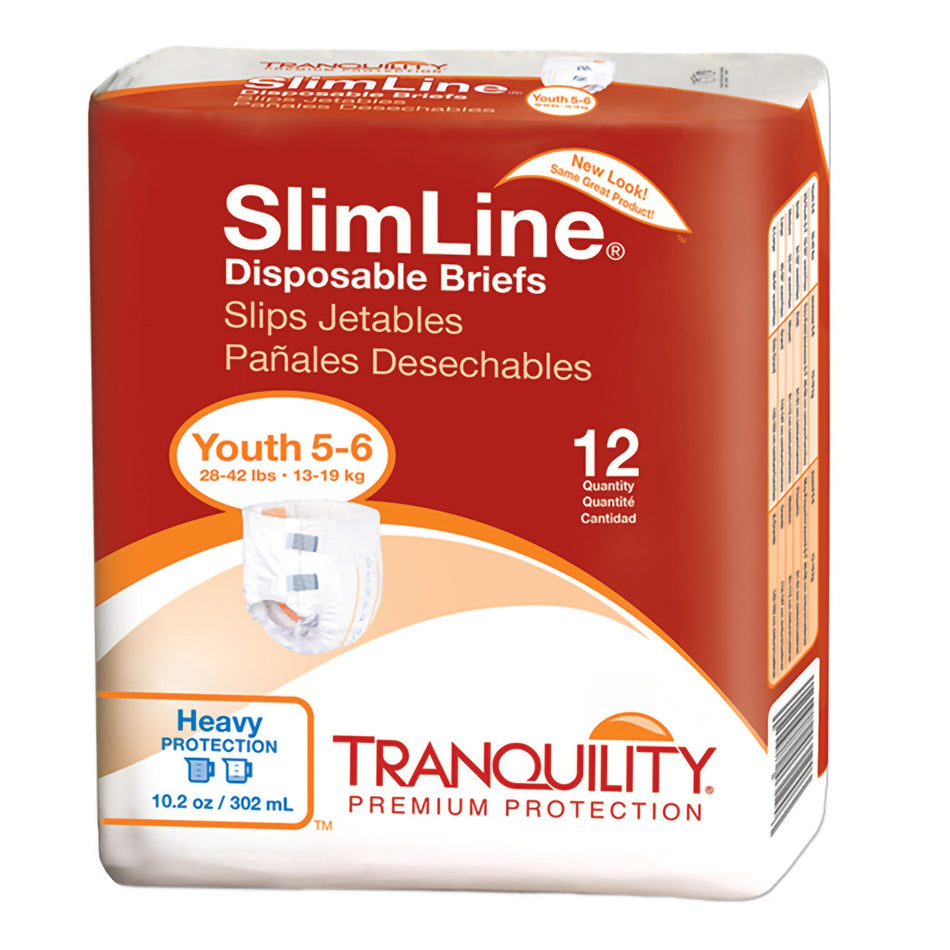 Tranquility SlimLine Incontinence Brief, Junior-Unisex Youth Incontinence Brief Tranquility Slimline Size 5 to 6 Disposable Heavy Absorbency