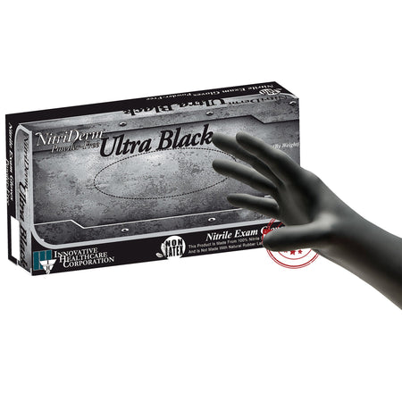 NitriDerm Ultra Black Nitrile Exam Glove, Medium, Black-Exam Glove NitriDerm Ultra Black Medium NonSterile Nitrile Standard Cuff Length Textured Fingertips Black Chemo Tested / Fentanyl Tested