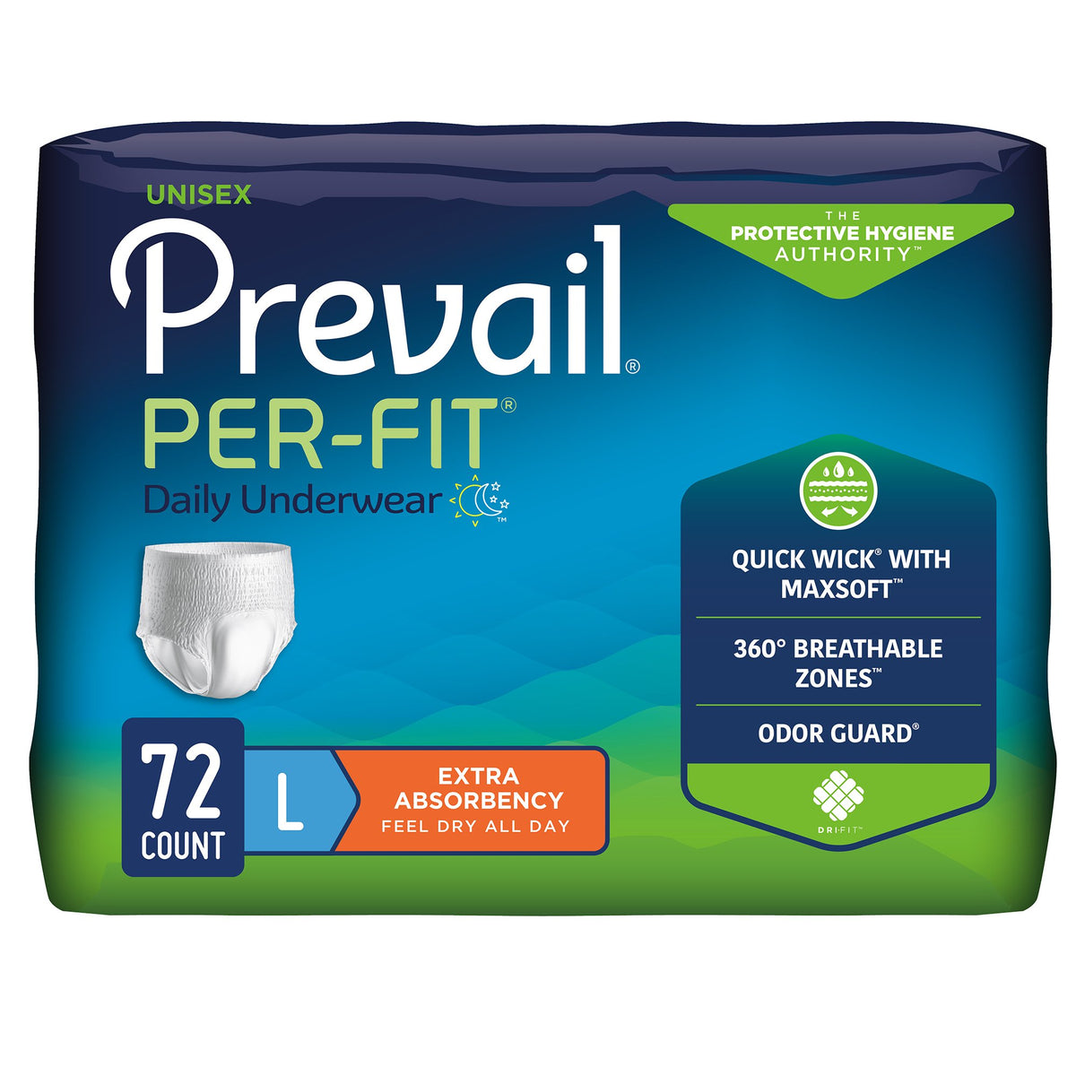 Prevail Per-Fit Extra Absorbent Underwear, Large-Unisex Adult Absorbent Underwear Prevail Per-Fit Extra Pull On with Tear Away Seams Large Disposable Heavy Absorbency