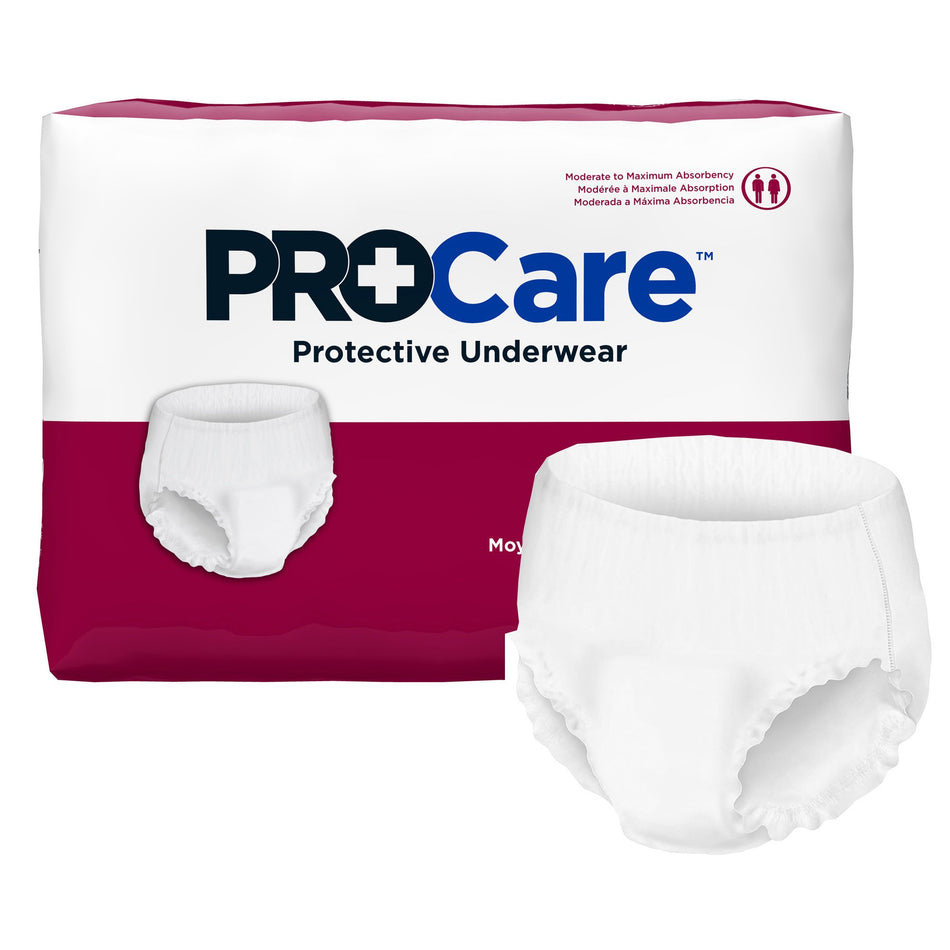 ProCare Moderate to Maximum Absorbent Underwear, Medium-Unisex Adult Absorbent Underwear ProCare Pull On with Tear Away Seams Medium Disposable Moderate Absorbency