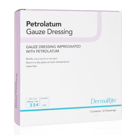 DermaRite Petrolatum Impregnated Dressing, 1 x 8 Inch-Petrolatum Impregnated Dressing DermaRite Strip 1 X 8 Inch Sterile