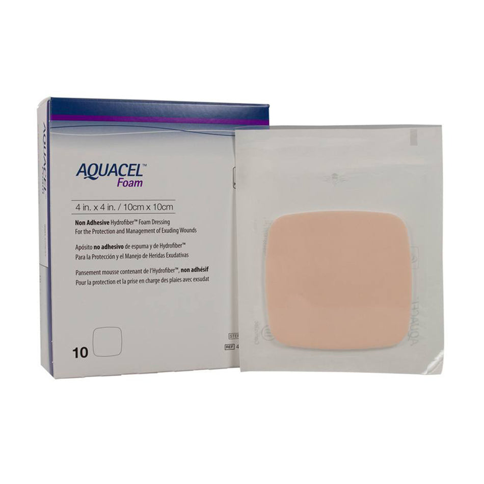 Aquacel� Nonadhesive without Border Foam Dressing, 4 x 4 Inch-Foam Dressing Aquacel� 4 X 4 Inch Without Border Waterproof Film Backing Nonadhesive Square Sterile