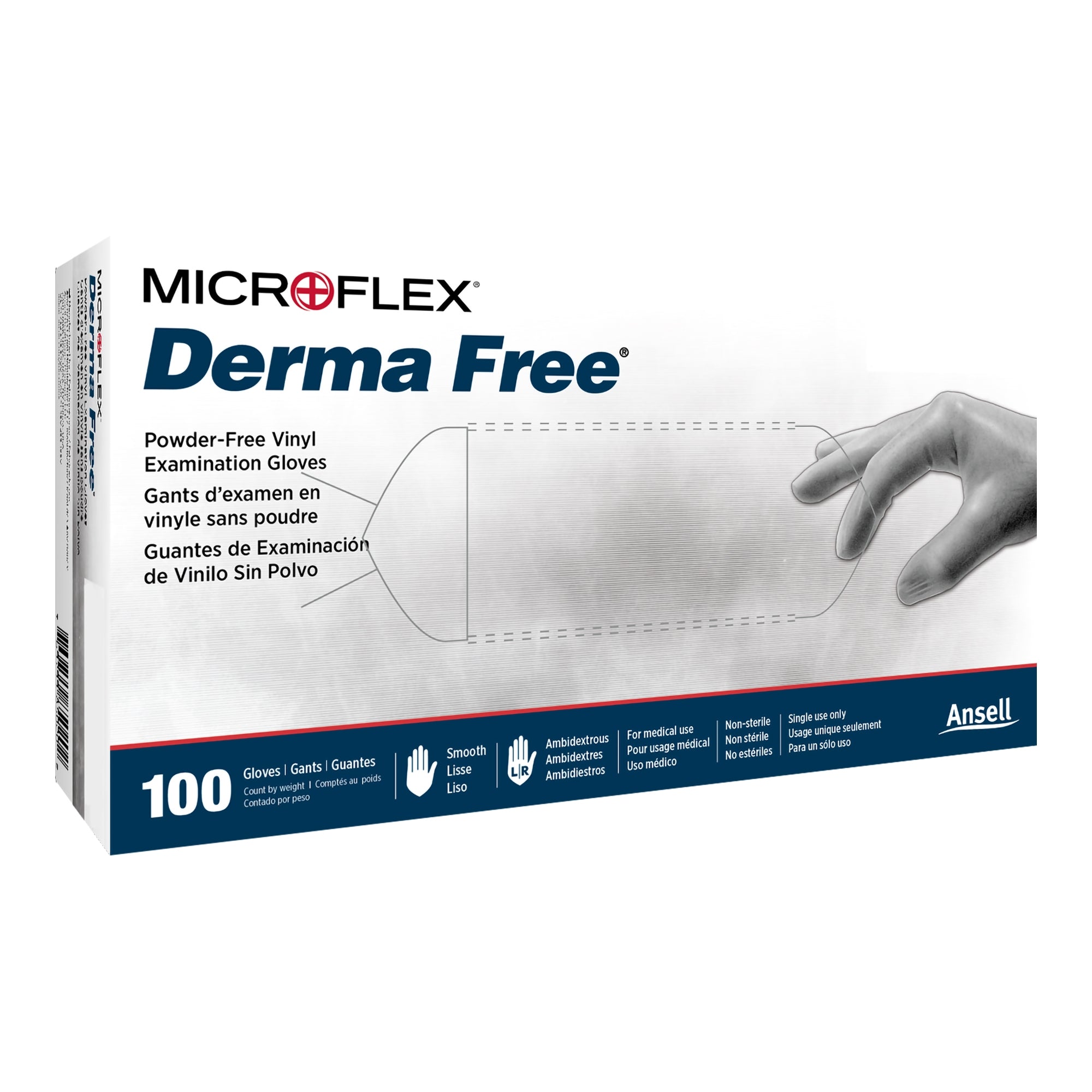 Derma Free Vinyl Exam Glove, Medium, Clear-Exam Glove Derma Free Medium NonSterile Vinyl Standard Cuff Length Smooth Clear Not Rated