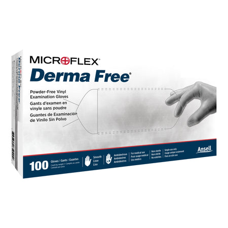 Derma Free Vinyl Exam Glove, Medium, Clear-Exam Glove Derma Free Medium NonSterile Vinyl Standard Cuff Length Smooth Clear Not Rated