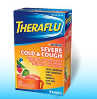Cold and Cough Relief Theraflu® 650 mg - 20 mg - 10 mg Strength Powder 6 per Box