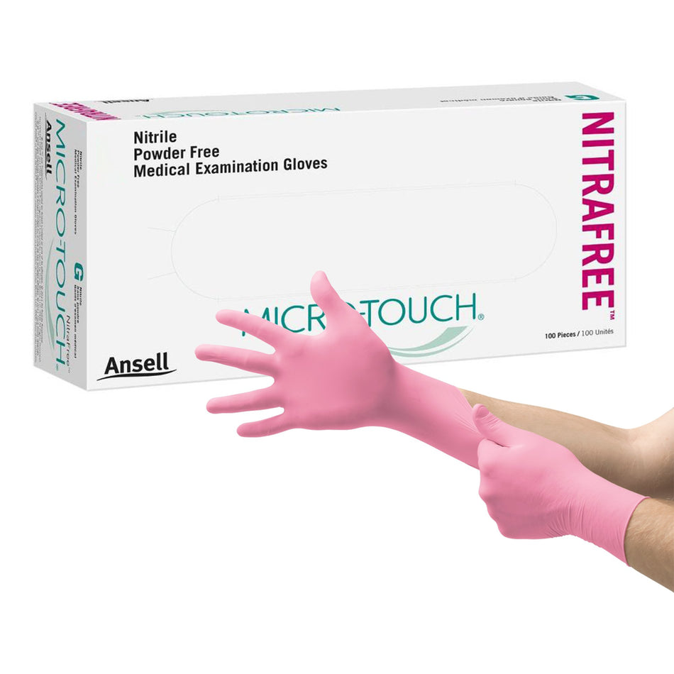 Exam Glove Micro-Touch® NitraFree™ X-Small NonSterile Nitrile Standard Cuff Length Textured Fingertips Pink Chemo Tested
