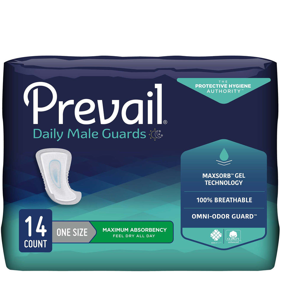 Bladder Control Pad Prevail® Daily Male Guards 12-1/2 Inch Length Heavy Absorbency Polymer Core One Size Fits Most