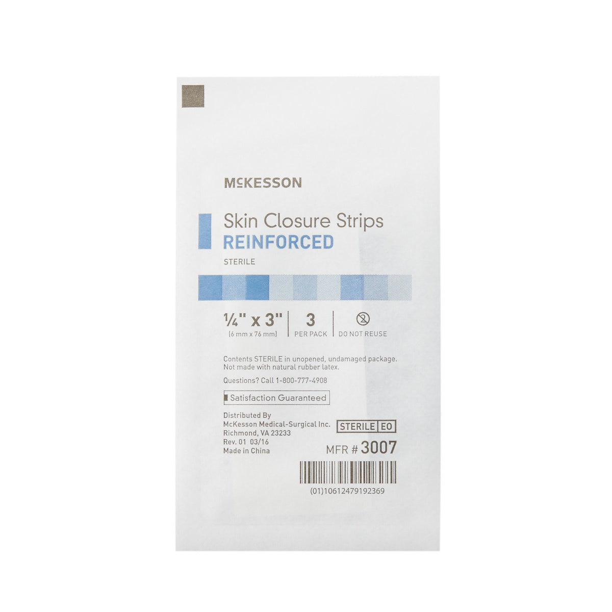 McKesson Skin Closure Strip, X 3 Inch-Skin Closure Strip McKesson 1/4 X 3 Inch Nonwoven Material Reinforced Strip White