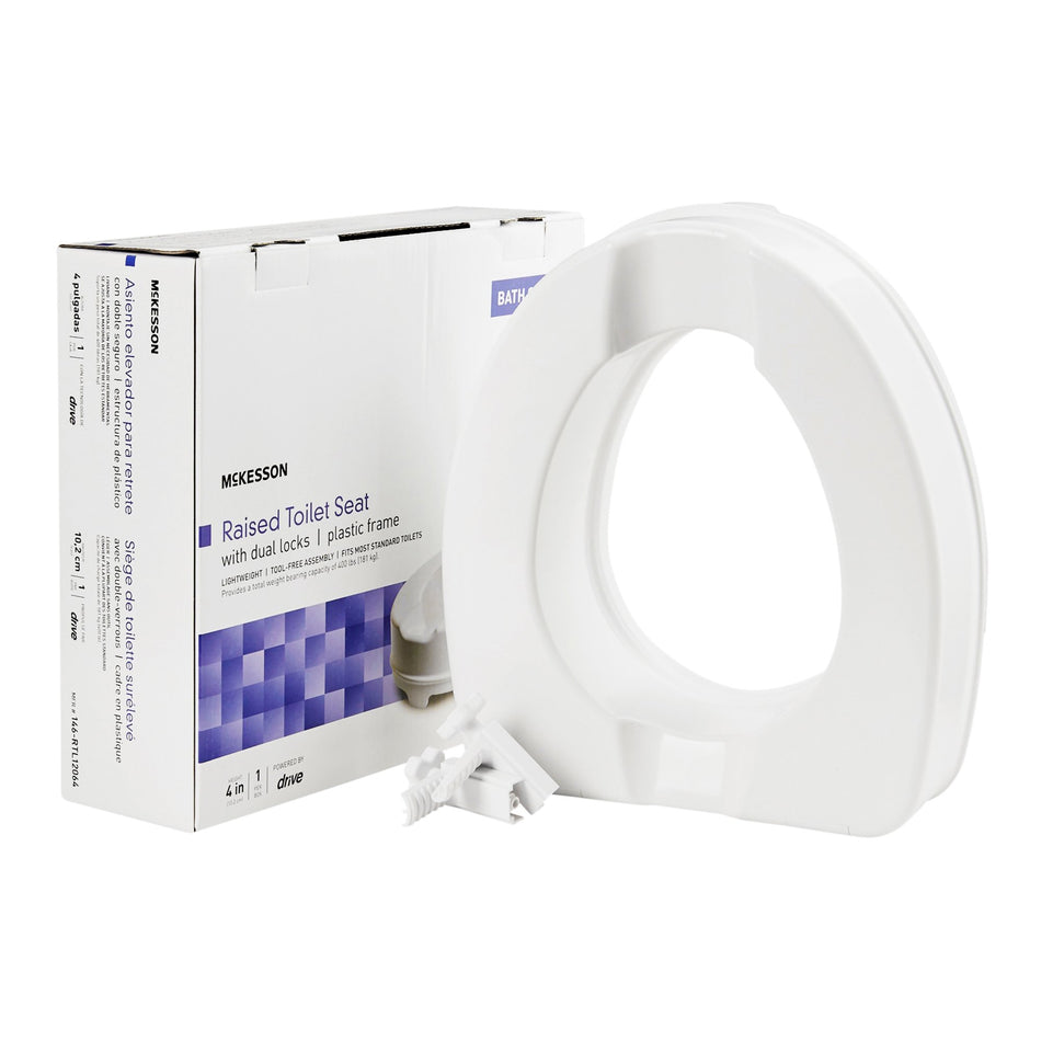 McKesson Raised Toilet Seat, 4-Inch Height-Raised Toilet Seat McKesson 4 Inch Height White 400 lbs. Weight Capacity