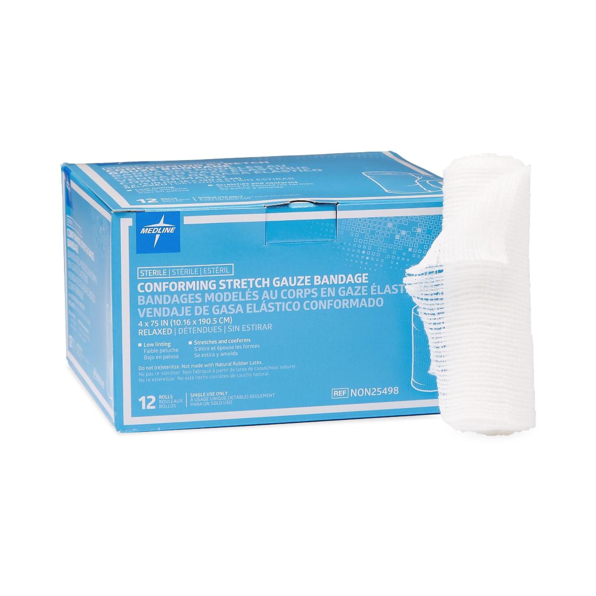 Medline Sterile Conforming Bandage, 4 Inch x 4-1/10 Yard-Conforming Bandage Medline 4 Inch X 4-1/10 Yard 1-Ply Sterile 1 per Pack