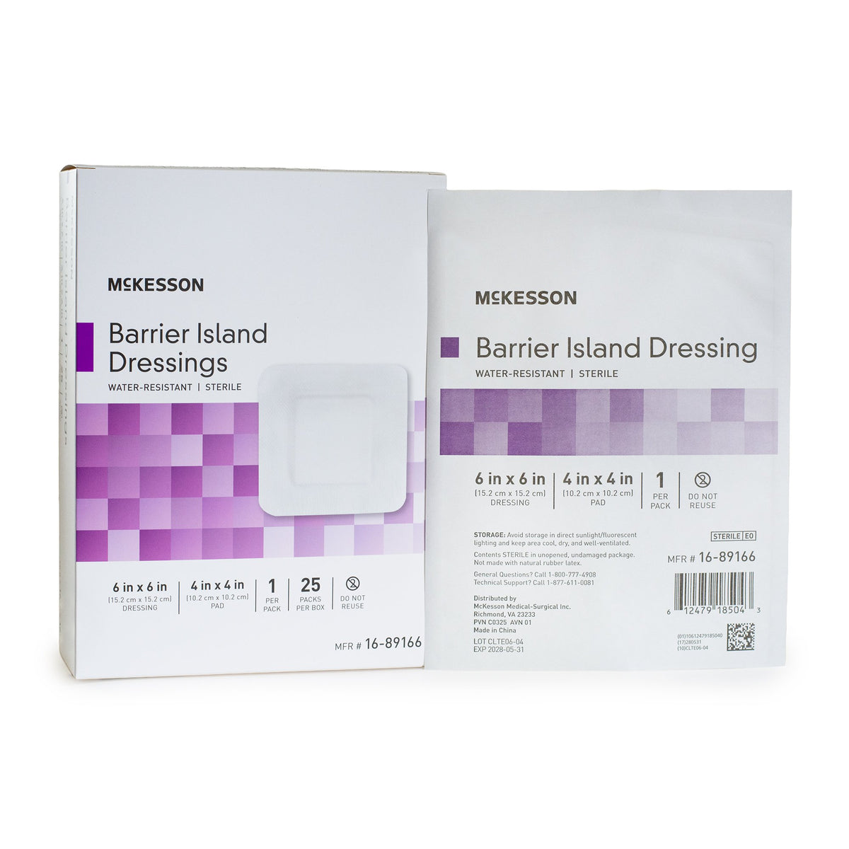 McKesson Composite Barrier Island Dressing, 6 x 6 Inch-Composite Dressing McKesson 6 X 6 Inch Square Sterile Water Resistant Film Backing