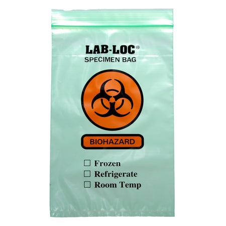 Lab-Loc Specimen Transport Bag with Document Pouch, Zip Closure, Green Tinted, 6 x 9 Inch-Specimen Transport Bag with Document Pouch Lab-Loc 6 X 9 Inch Zip Closure Biohazard Symbol / Storage Instructions NonSterile