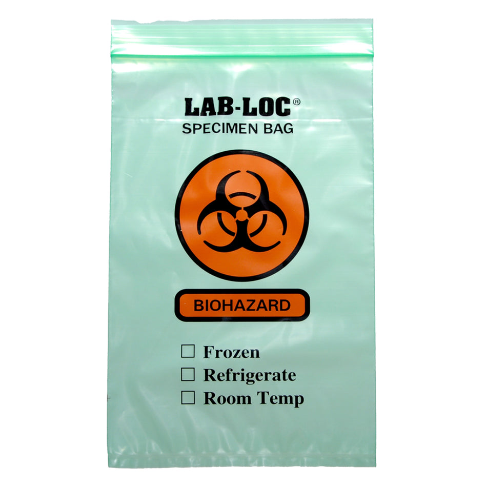 Lab-Loc Specimen Transport Bag with Document Pouch, Zip Closure, Green Tinted, 6 x 9 Inch-Specimen Transport Bag with Document Pouch Lab-Loc 6 X 9 Inch Zip Closure Biohazard Symbol / Storage Instructions NonSterile