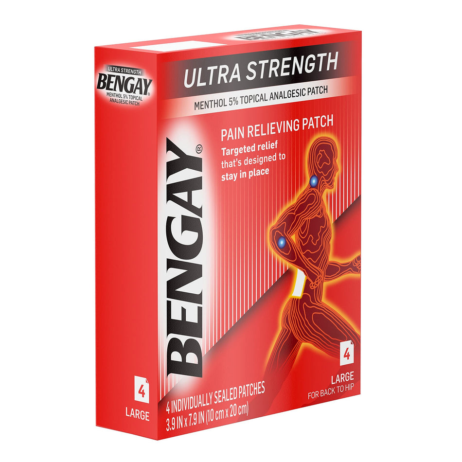 Bengay Pain Relieving Patch Ultra Strength, Large Size-Topical Pain Relief Bengay Ultra Strength 5% Strength Menthol Patch 4 per Box