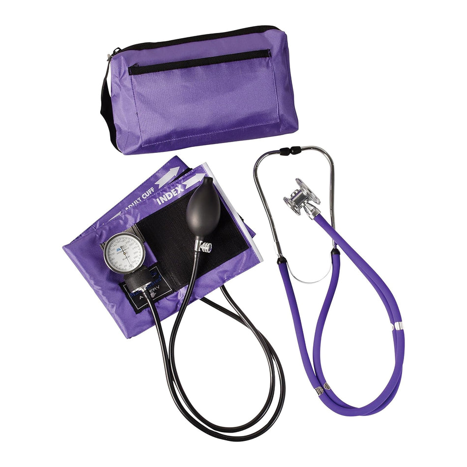 Mabis Match Mates Manual Aneroid / Stethoscope Set, Purple-Reusable Aneroid / Stethoscope Set MatchMates Dual Head Sprague Stethoscope Palm Aneroid