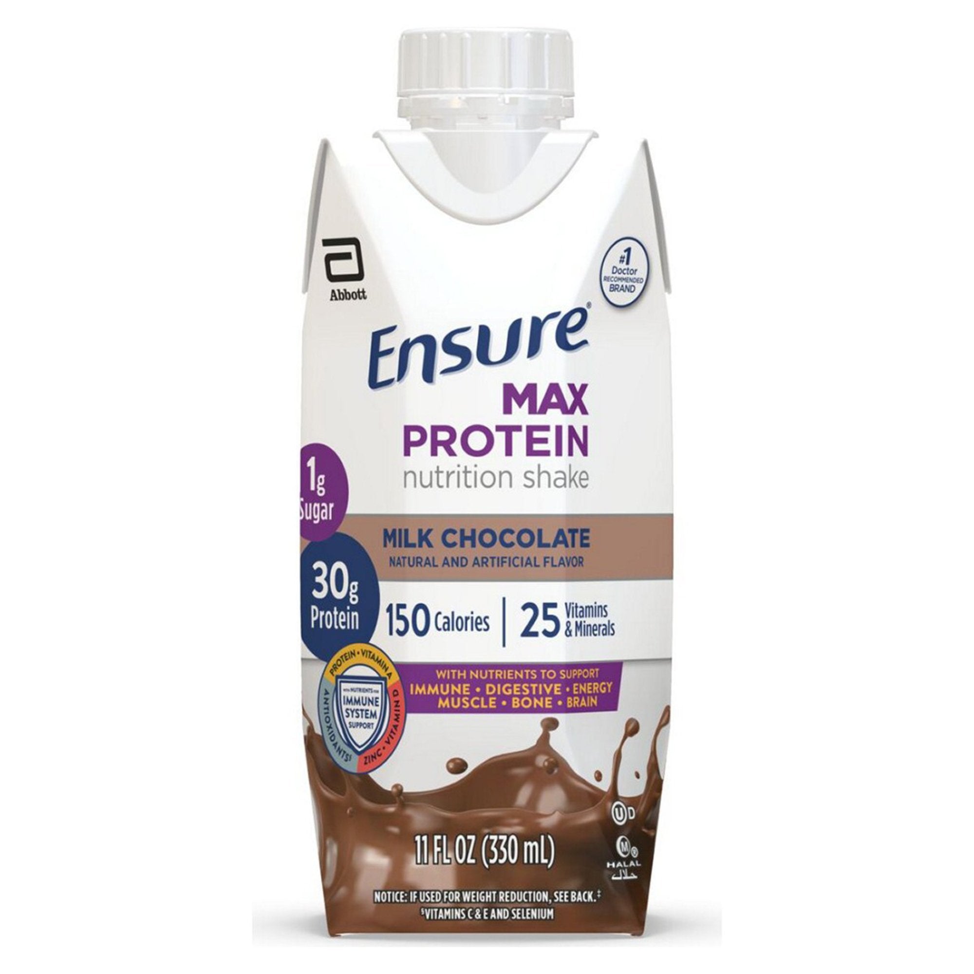Oral Supplement Ensure® Max Protein Nutrition Shake Milk Chocolate Flavor Liquid 11 oz. Reclosable Carton