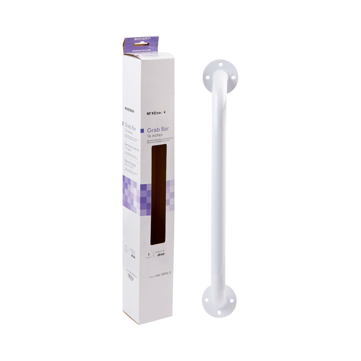 McKesson Wall Grab Bar, White Steel, 16-Inch Length-Wall Grab Bar McKesson White Steel