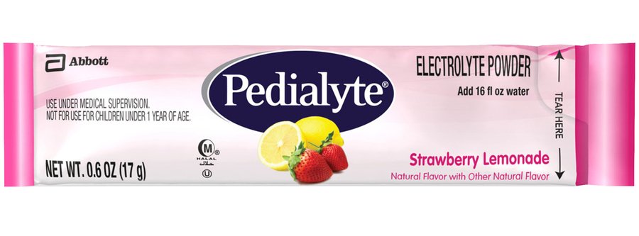 Pedialyte� Strawberry Lemonade Electrolyte Powder-Oral Electrolyte Solution Pedialyte� Powder Packs Strawberry Lemonade Flavor 0.6 oz. Electrolyte